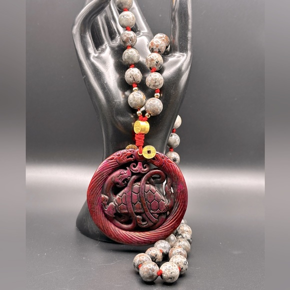 ANTIQUE JADE XUANWU + YOOPERLITE NATURAL STONE NECKLACE one size - Picture 1 of 12